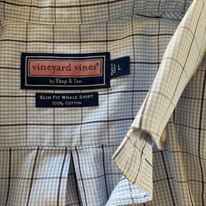 Vineyard Vines Blue Plaid Whale Shirt Slim Large